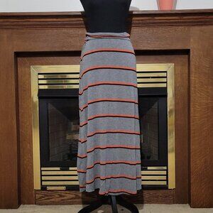 Merona Grey Orange Black Striped Flowy Stretchy Maxi Skirt Size XS